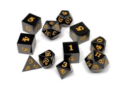 Gun Metal 11 Piece Dice Set - Signature Font - Gold